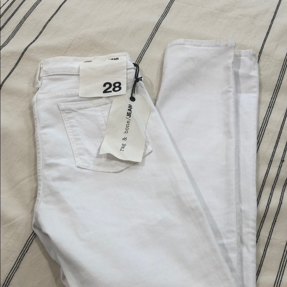 Rag & bone mid rise white skinny jeans